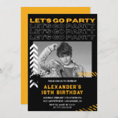 ブラック16歳の誕生日招待状メンズフォトスプレー 招待状 (正面/裏面)