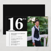 ブラック16歳の誕生日招待状 モダン シック フォト 招待状 (正面/裏面)