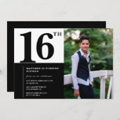 ブラック16th誕生日招待状シエレガントック 招待状 (正面/裏面)