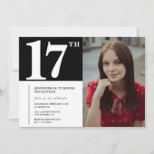 ブラック17歳の誕生日招待状モダンシック写真 招待状 (正面)