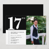 ブラック17歳の誕生日招待状 モダン シック フォト 招待状 (正面/裏面)