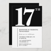 ブラック17th誕生日の招待シエレガントックシンプル 招待状 (正面/裏面)