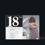 ブラック18歳の誕生日招待状モダンシック写真 招待状<br><div class="desc">ブラック18歳の誕生日招待状モダンシック写真書道タイポグラフィクラシック男エレガント男性</div>