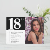 ブラック18歳の誕生日招待状 おしゃれ女子 写真 招待状 (スタンド正面)