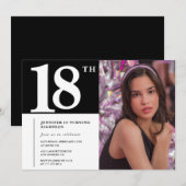 ブラック18歳の誕生日招待状 おしゃれ女子 写真 招待状 (正面/裏面)