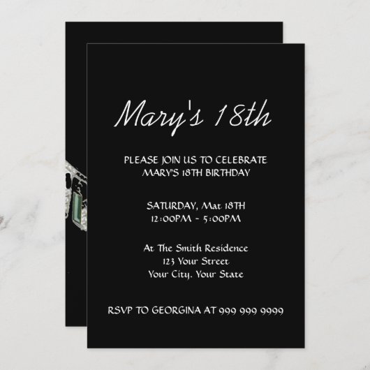 ブラック18番目の誕生日招待状の作成 招待状 (正面/裏面)