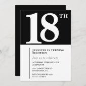 ブラック18th誕生日の招待シエレガントックシンプル 招待状 (正面/裏面)