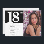 ブラック18th誕生日招待状ガールシック写真 招待状<br><div class="desc">ブラック18歳の誕生日招待状モダンシック写真書道タイポグラフィクラシックエレガントフェミニン</div>