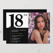 ブラック18th誕生日招待状シエレガントック 招待状 (正面/裏面)