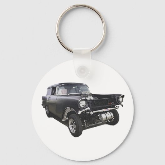 ブラック1957シェヴィーセダンデリバリーワゴンガッサードラッグ キーホルダー (正面)