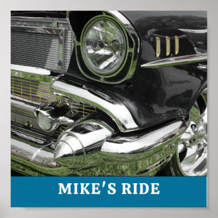ブラック1957 Chevy Car, Name/Message, Your Photo/Art ポスター