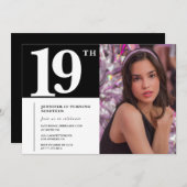 ブラック19th誕生日招待状ガールシック写真 招待状