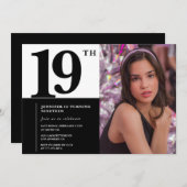 ブラック19th誕生日招待状シエレガントック 招待状 (正面/裏面)
