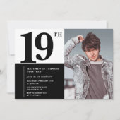 ブラック19th誕生日招待状シエレガントック 招待状 (正面)