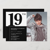 ブラック19th誕生日招待状シエレガントック 招待状 (正面/裏面)