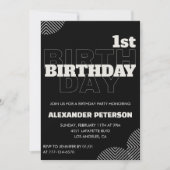 ブラック1st誕生日招待状パーティー少年 招待状 (正面)