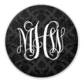 ブラック2トーンダマスク#3つる植物スクリプトモノグラム セラミックノブ (正面)