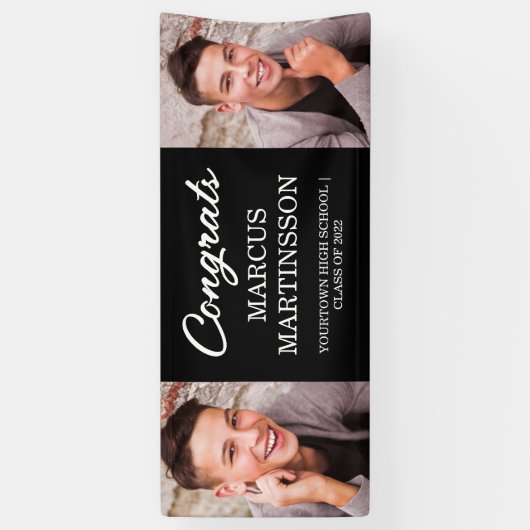 ブラック2フォトモダンおめでとう卒業 横断幕 (縦)
