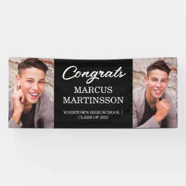 ブラック2フォトモダンおめでとう卒業 横断幕