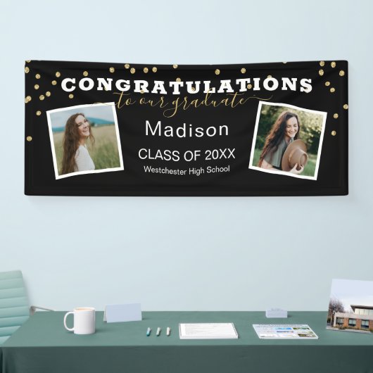ブラック2枚フォトグリッター卒業 横断幕 (トレードショー)