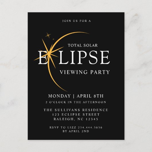 ブラック2024トータル太陽のEclipse表示パーティー ポストカード (正面)