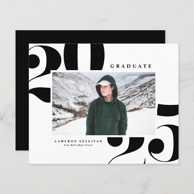 ブラック2025はっきりしたタイポグラフィ写真卒業 (正面/裏面)