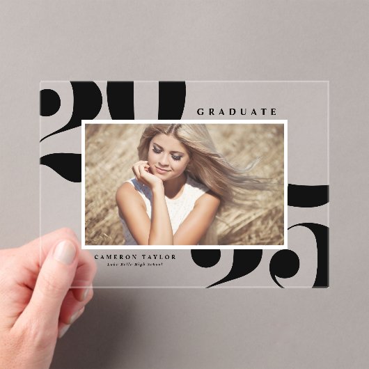ブラック2025はっきりしたタイポグラフィ写真卒業 アクリル招待状 (インサイチュ (ポータブル))