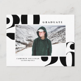 ブラック2025はっきりしたタイポグラフィ写真卒業 インビテーションポストカード