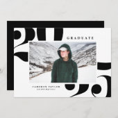 ブラック2025はっきりしたタイポグラフィ写真卒業 招待状 (正面/裏面)