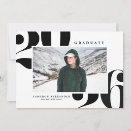 ブラック2025はっきりしたタイポグラフィ写真卒業 案内状