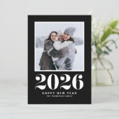 ブラック2025はっきりしたタイポグラフィ年賀写真 シーズンカード (スタンド正面)