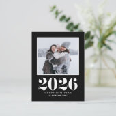 ブラック2025はっきりしたタイポグラフィ年賀写真 シーズンポストカード (スタンド正面)