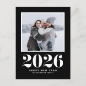 ブラック2025はっきりしたタイポグラフィ年賀写真 シーズンポストカード (正面)