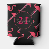 ブラック21歳の誕生日にピンクのフラミンゴカスタム 缶クーラー (正面)