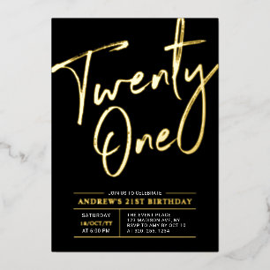 ブラック21歳の誕生日パーティー Twenty One Lettering 箔招待状