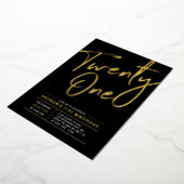 ブラック21歳の誕生日パーティー Twenty One Lettering 箔招待状 (回転した状態)