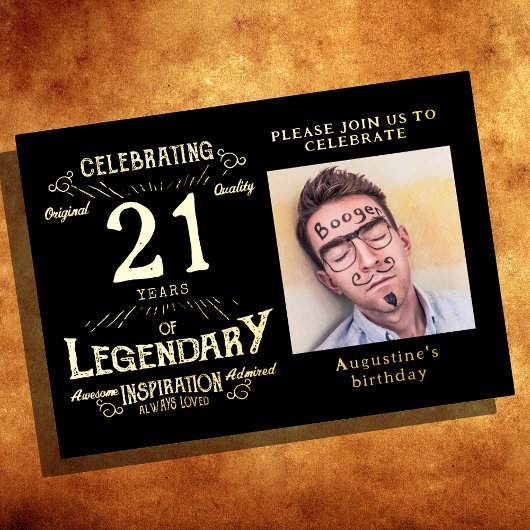 ブラック21歳の誕生日ヴィンテージ金ゴールド 箔招待状