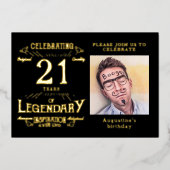 ブラック21歳の誕生日ヴィンテージ金ゴールド 箔招待状 (正面)