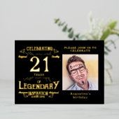 ブラック21歳の誕生日ヴィンテージ金ゴールド 箔招待状 (立ち正面)
