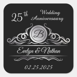 ブラック25周年記念の銀結婚渦巻き スクエアシール