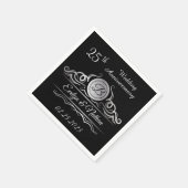 ブラック25周年記念の銀結婚渦巻き スタンダードカクテルナプキン (角)