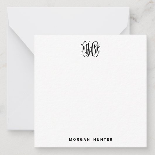 ブラック3イニシャルつる植物スクリプトモノグラムDIY BG ノートカード