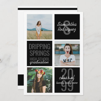 ブラック3フォトおもしろいボックス卒業招待状 招待状