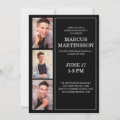 ブラック3フォトモダン卒業式パーティー 招待状 (正面)