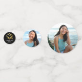 ブラック3フォト卒業金ゴールドグリッタースクリプトキャップ コンフェッティ (裏面)