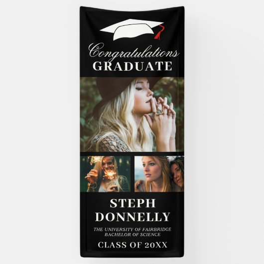 ブラック3写真卒業パーティバナー 横断幕 (縦)