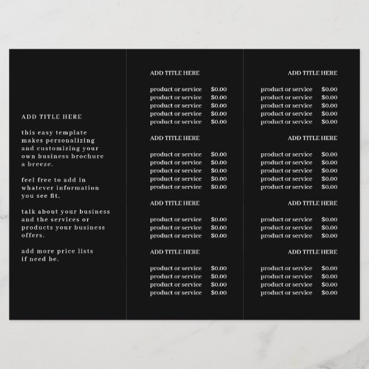 ブラック3列ミニマリストロゴ価格リストパンフレット (裏面)