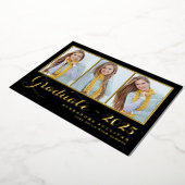 ブラック3枚フォトコラージュ卒業金ゴールド 箔招待状 (回転した状態)