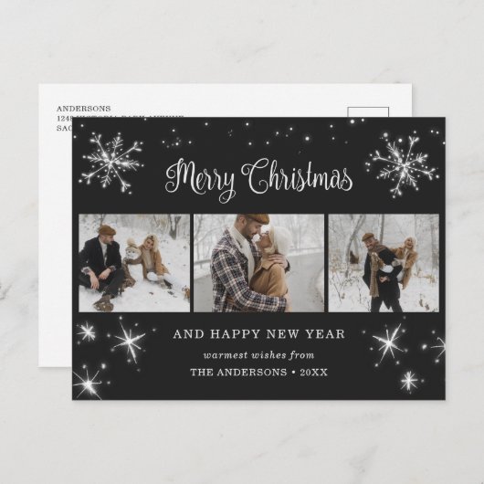 ブラック3枚 写真 メリークリスマス ポストカード (正面/裏面)
