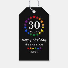 ブラック30今日または任意の年齢のプライドレインボースターズ ギフトタグ